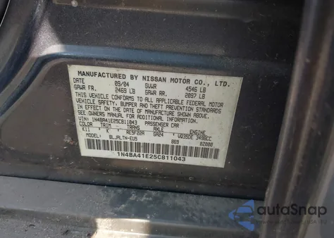 2005 Nissan Maxima 3.5 Se from USA, damaged, VIN 1N4BA41E25C811043